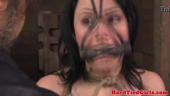 Mouth gagged skank handles nipple clamps